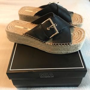 Zara Black Buckle Boho Platform Sandals Size 7